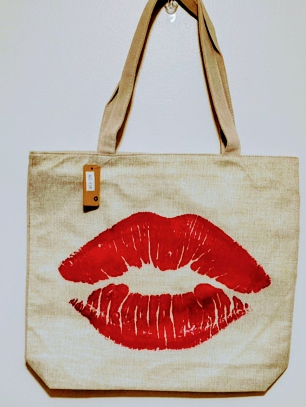 Red Lip Print Canvas Tote Bag | Large Everyday Travel Bag | Chic Statement Tote